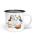 Emaille-Tasse "Heu ist dein Geburtstag"