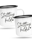 Emaille-Tassen-Set "Stalltagsheldin & Stalltagsheld "
