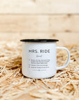 Emaille-Tasse "mrs. ride Definition"
