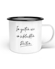 Emaille-Tasse "Im guten wie im schlechten Reiten"