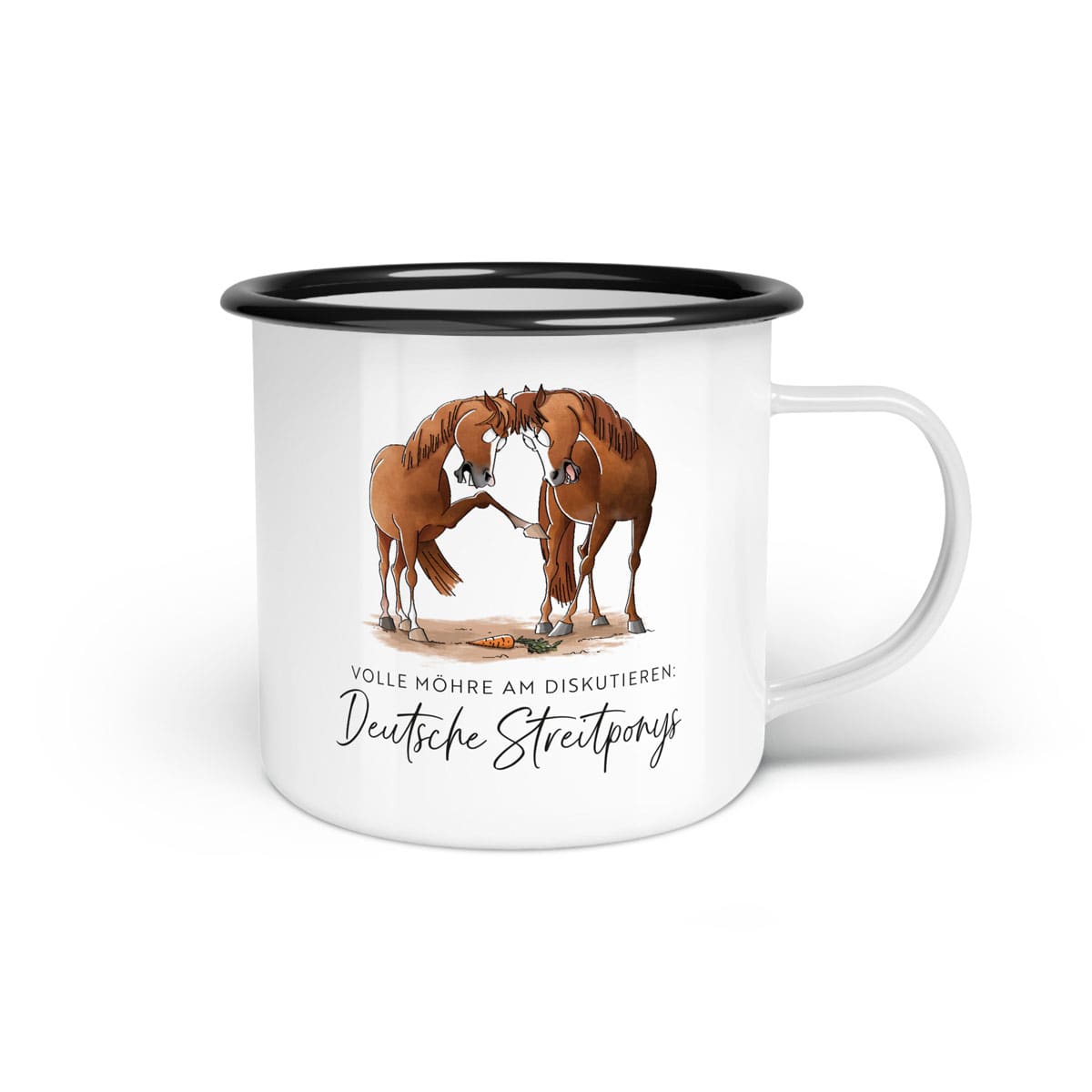 Emaille-Tasse "Deutsche Streitponys"