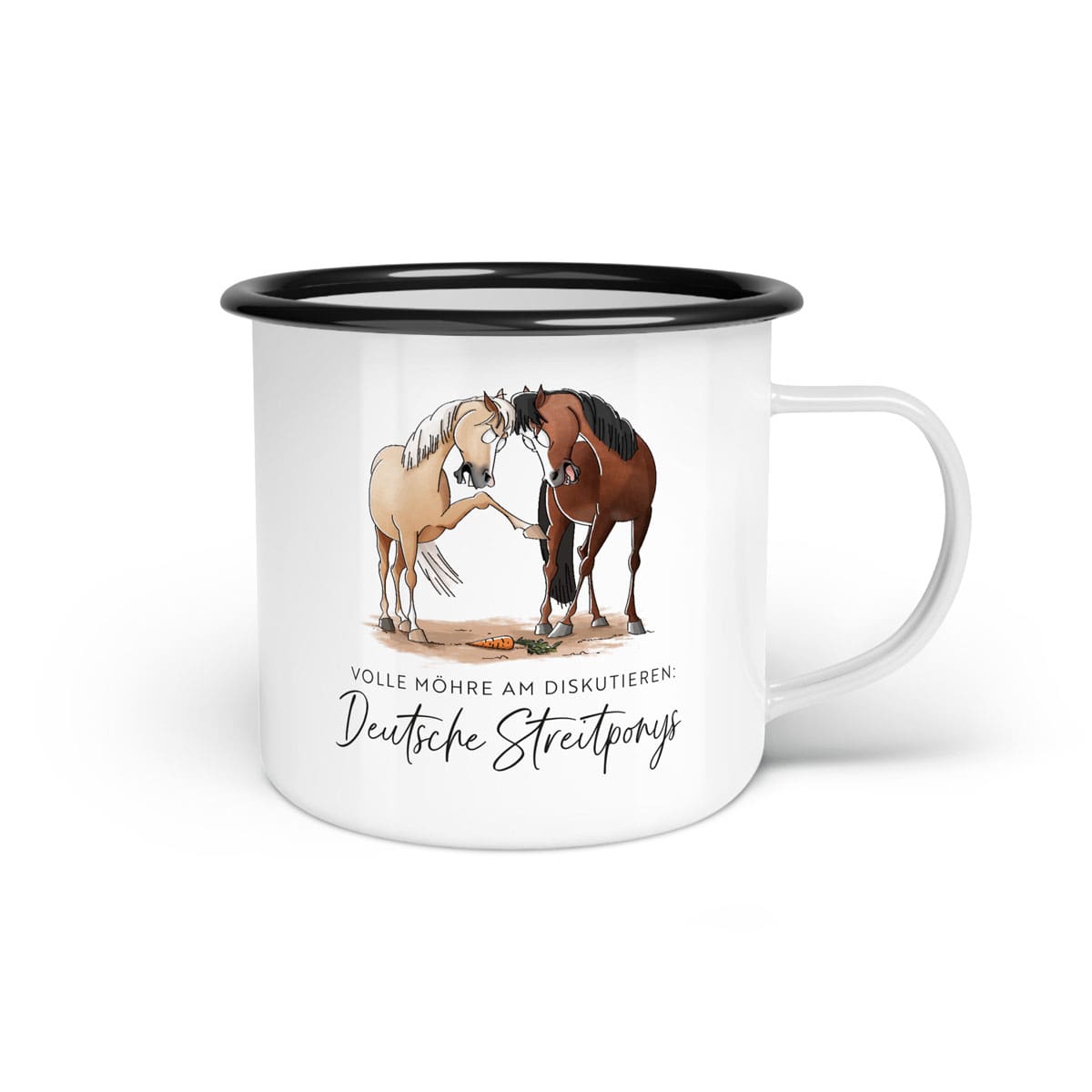 Emaille-Tasse "Deutsche Streitponys"