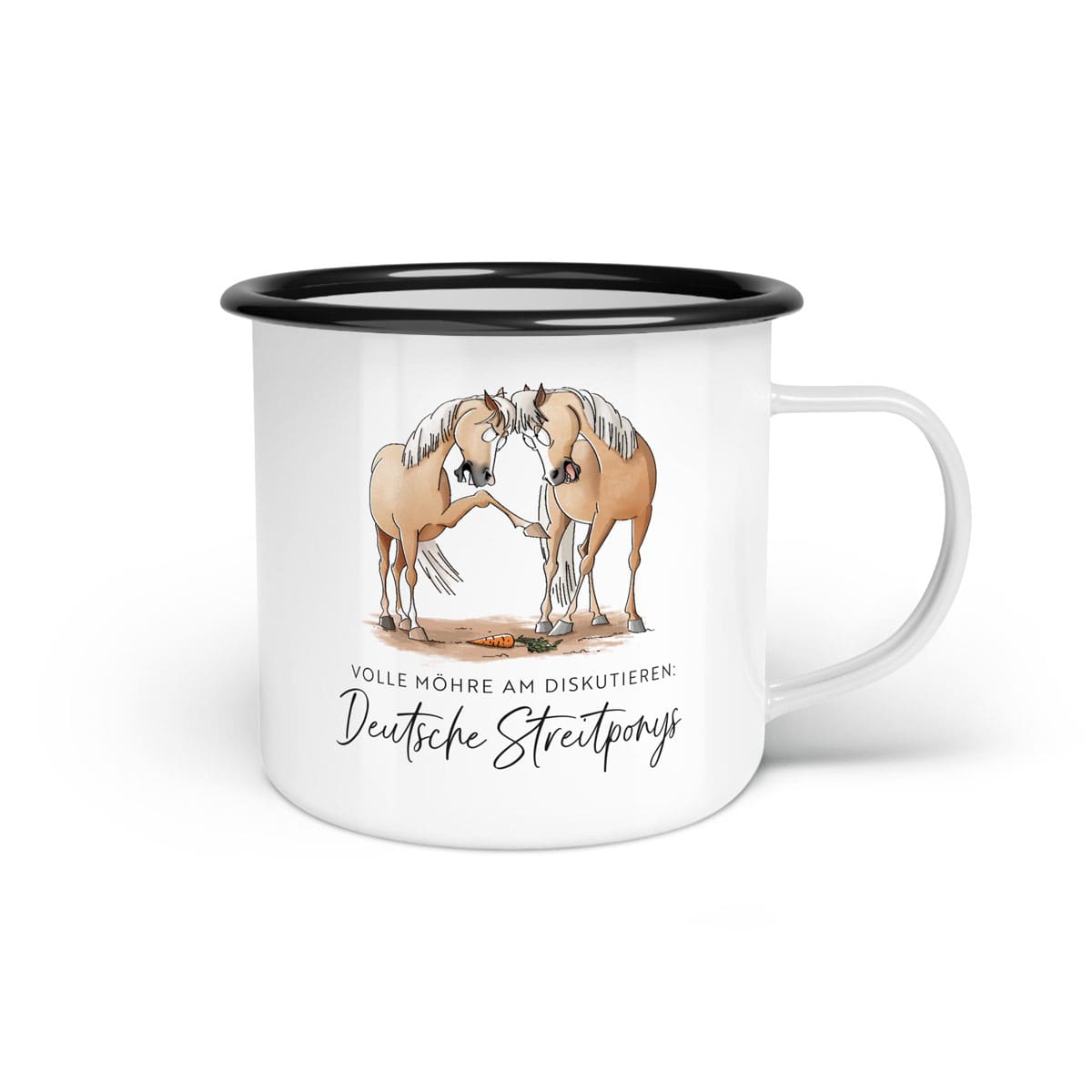 Emaille-Tasse "Deutsche Streitponys"