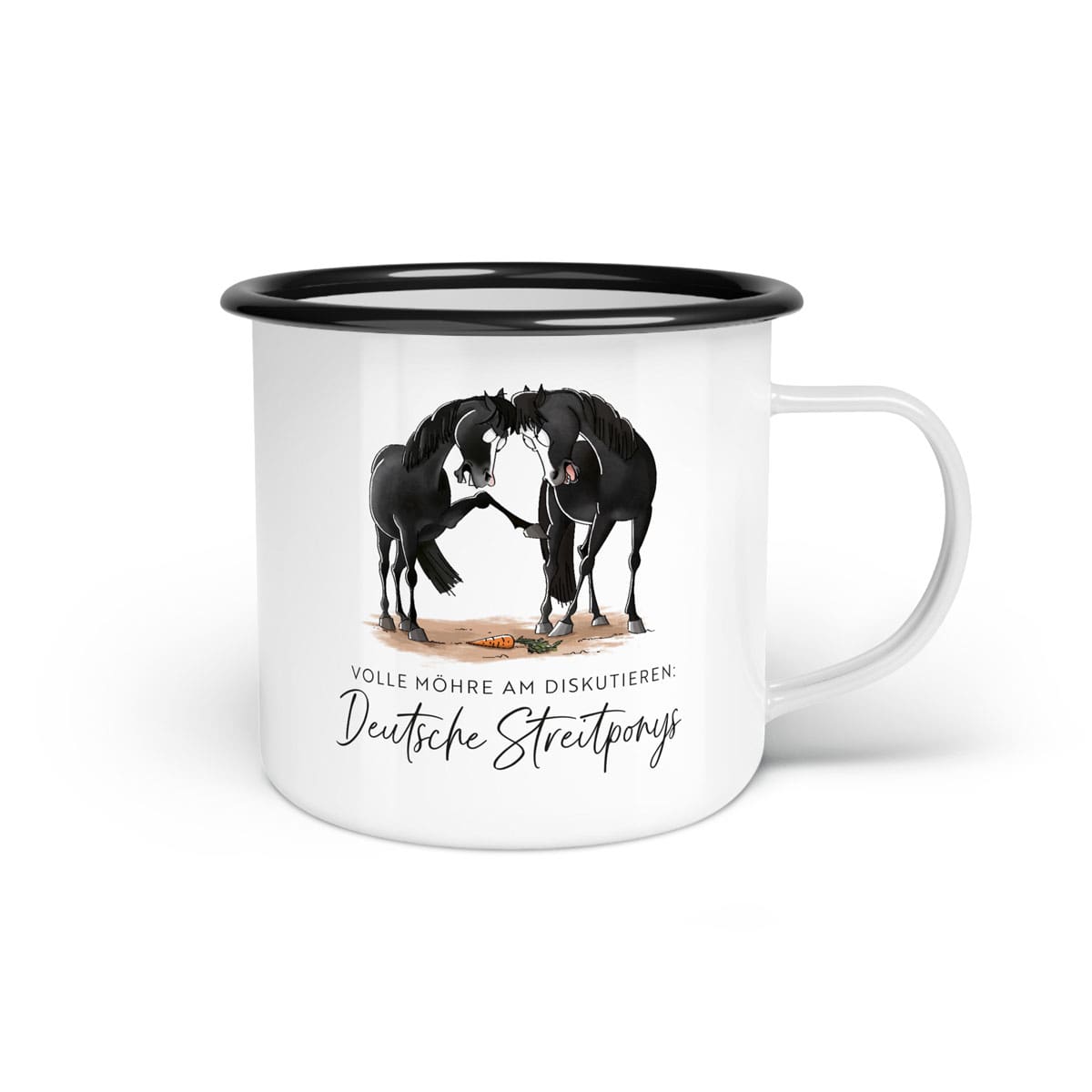 Emaille-Tasse "Deutsche Streitponys"