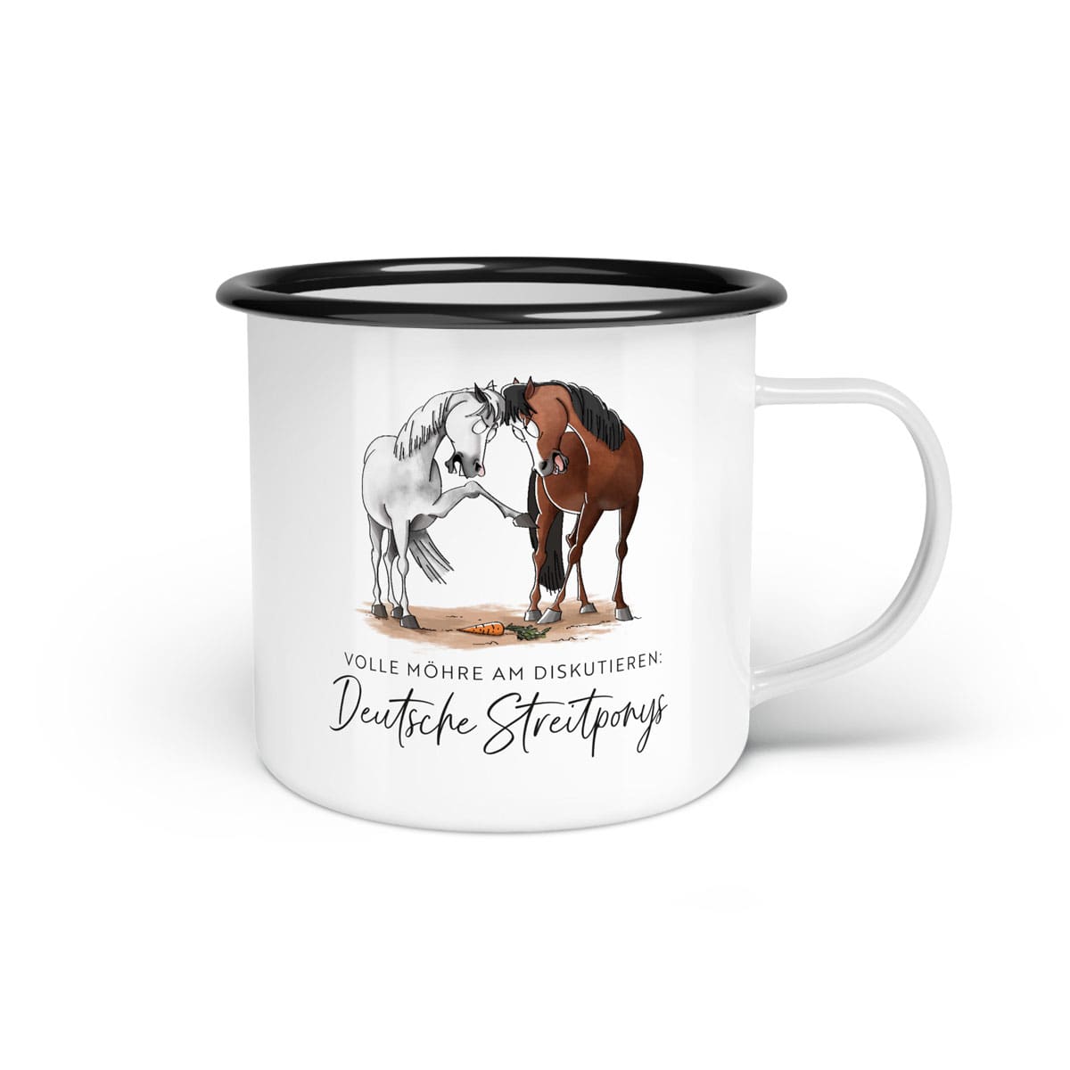 Emaille-Tasse "Deutsche Streitponys"