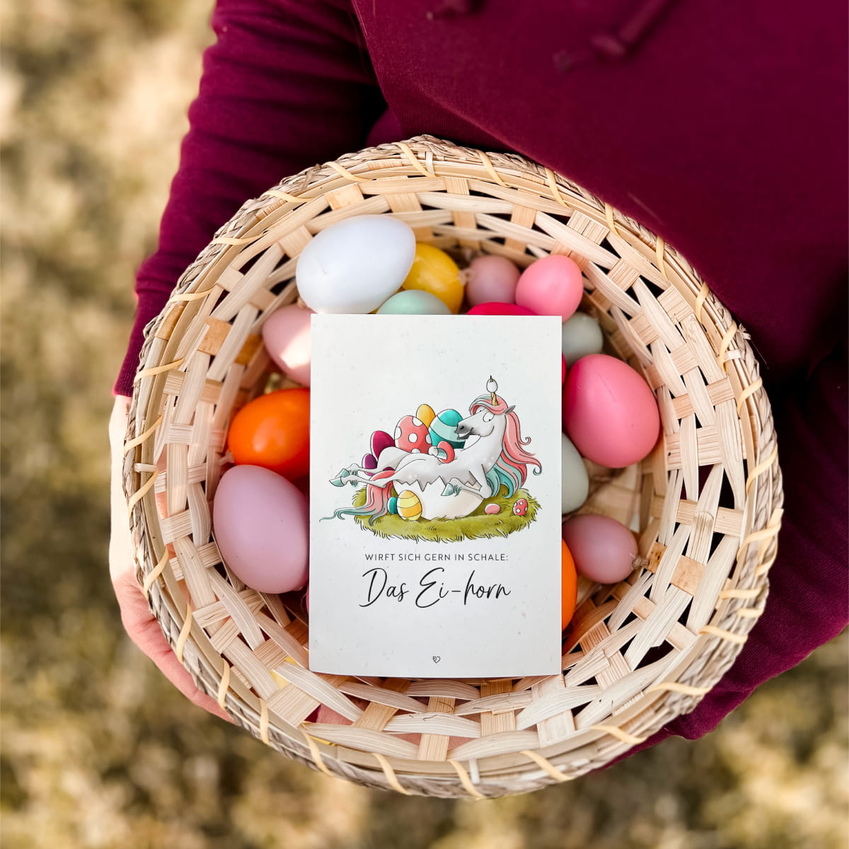 Strohpapier-Postkarte "Ei-horn"