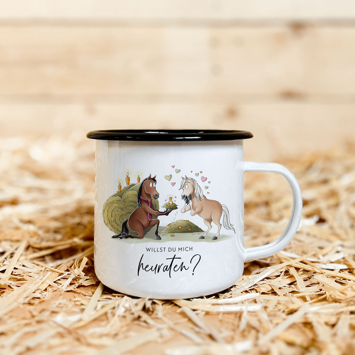 Emaille-Tasse "Willst du mich heuraten?"