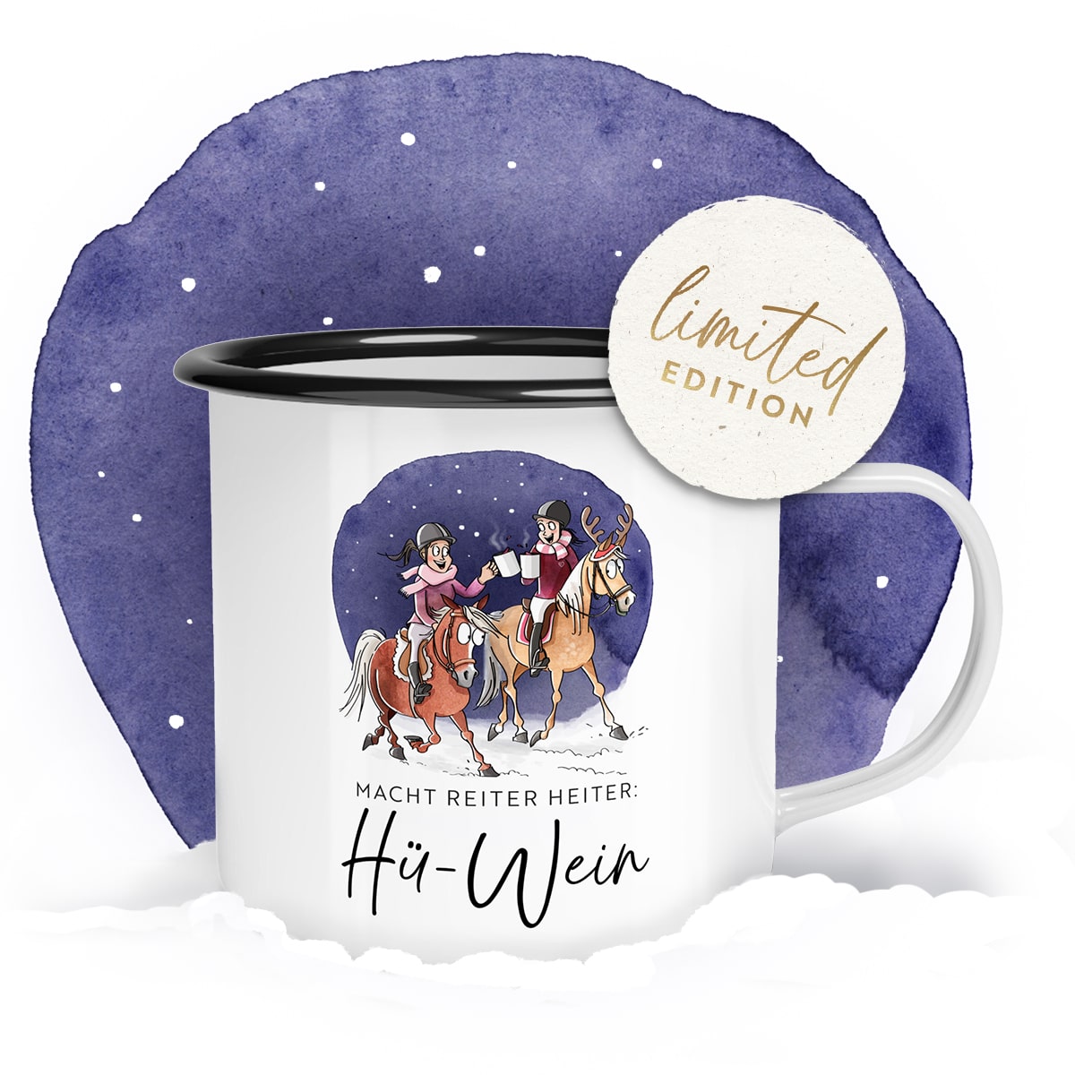 Emailletasse "Hü-Wein" | Englisch