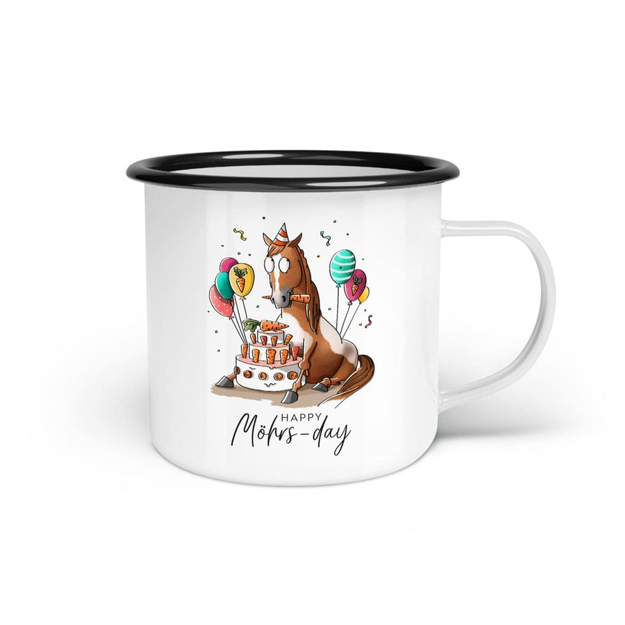 Emaille-Tasse "Happy Möhrs-day"