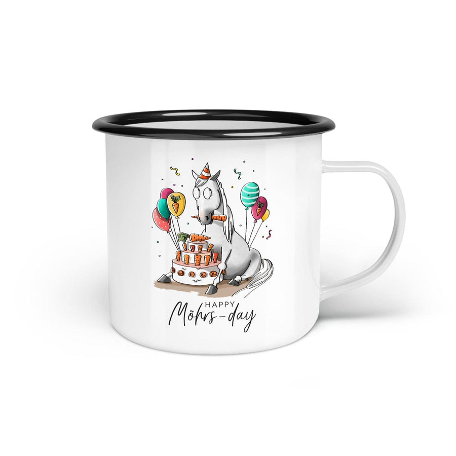 Emaille-Tasse "Happy Möhrs-day"