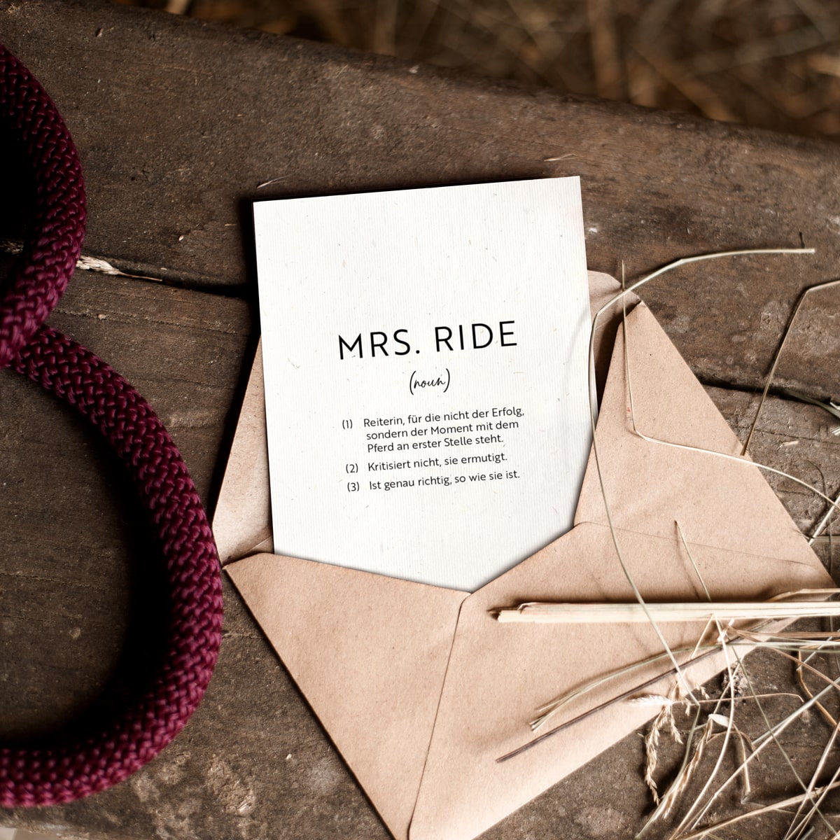 Strohpapier-Postkarte "mrs. ride - Definition"
