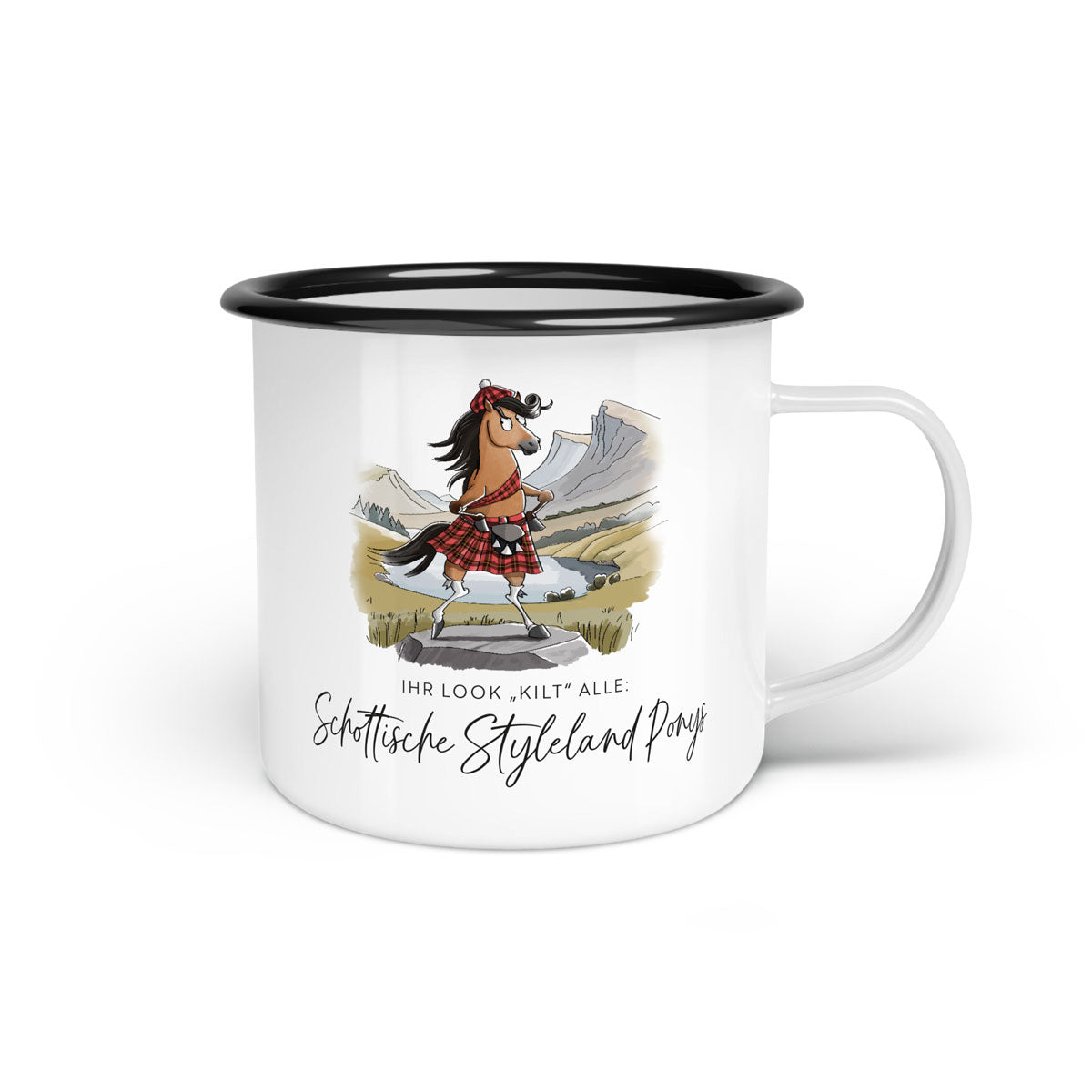 Emaille-Tasse "Schottisches Styleland Pony"