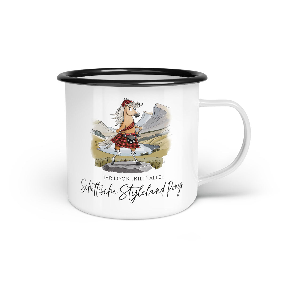 Emaille-Tasse "Schottisches Styleland Pony"