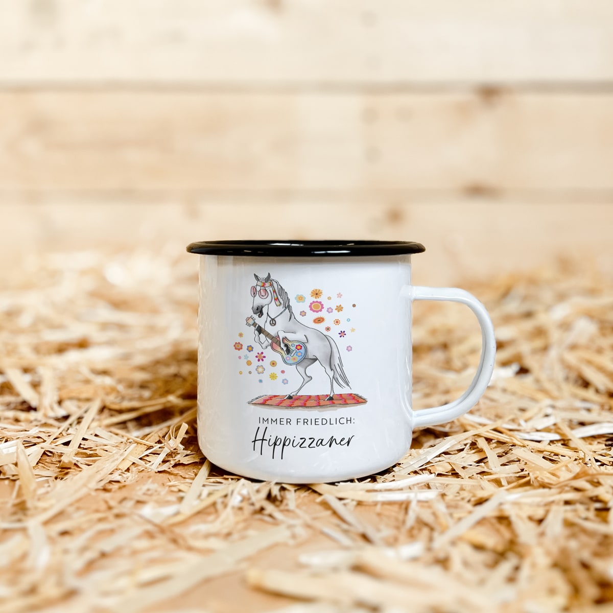 Emaille-Tasse "Hippizzaner"