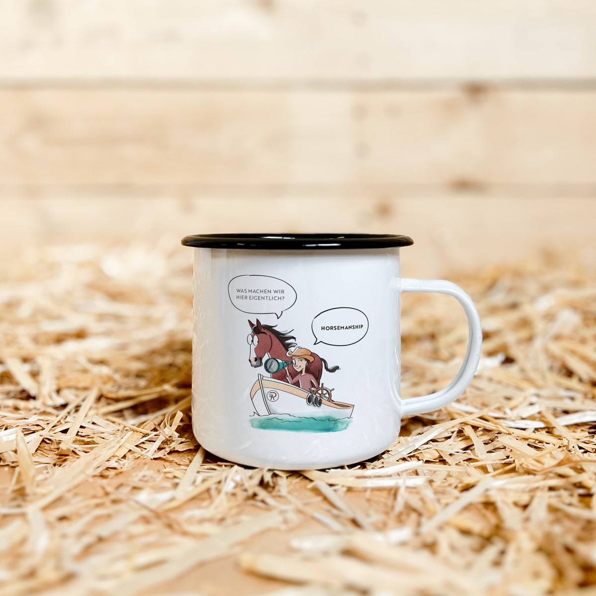 Emaille-Tasse "Horsemanship"