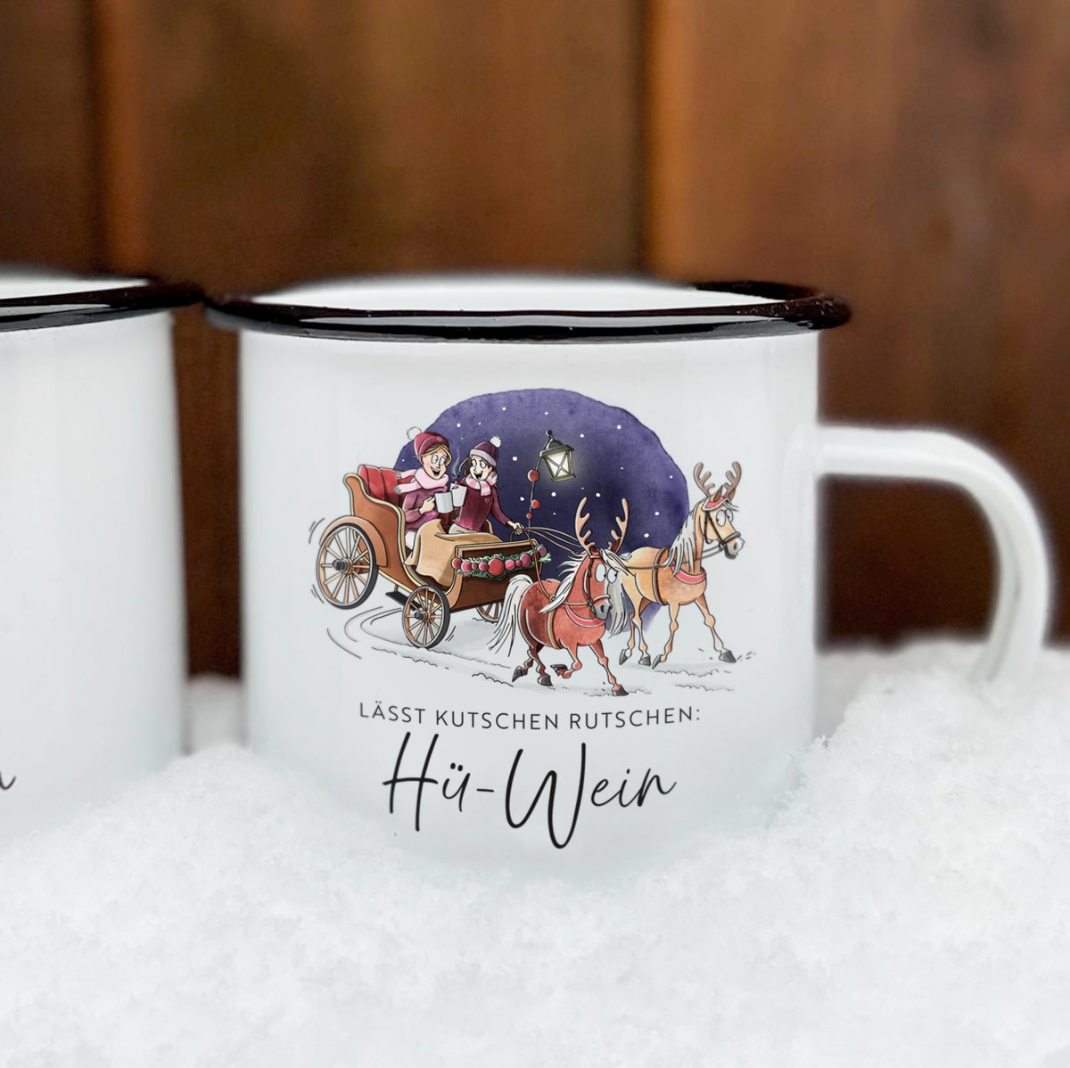 Emailletasse "Hü-Wein" | Kutsche