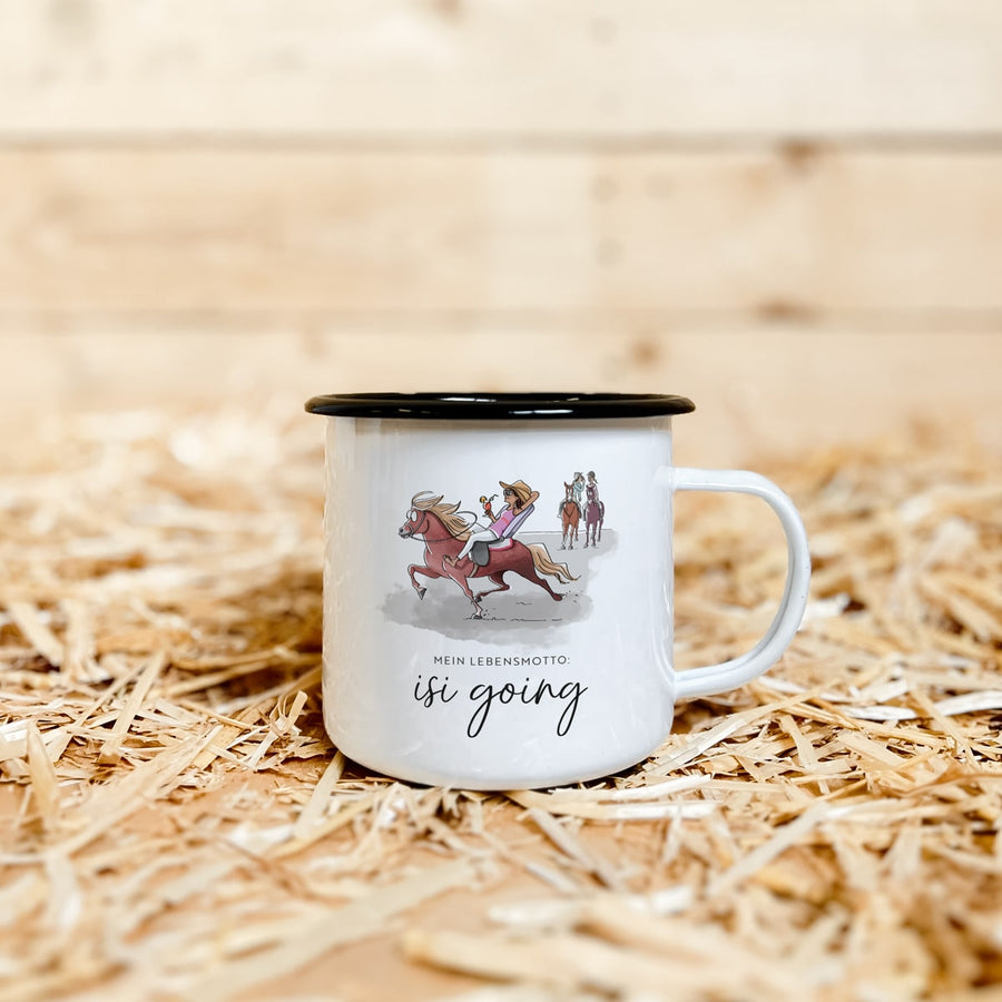 Emaille-Tasse "isi going"