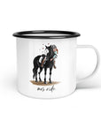 Emaille-Tasse "Mrs. ride"