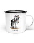 Emaille-Tasse "Mrs. ride"