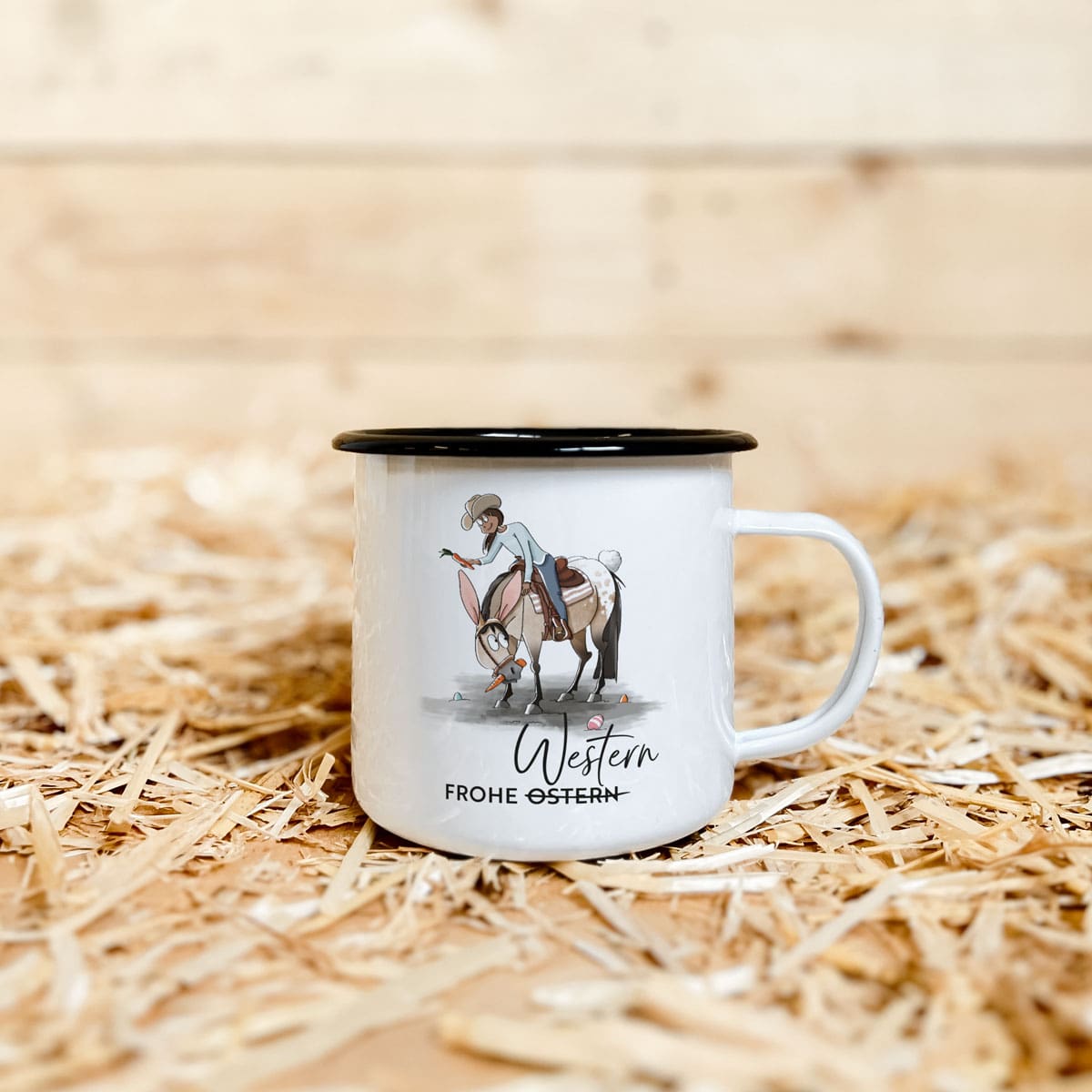 Emaille-Tasse "Frohe Western"