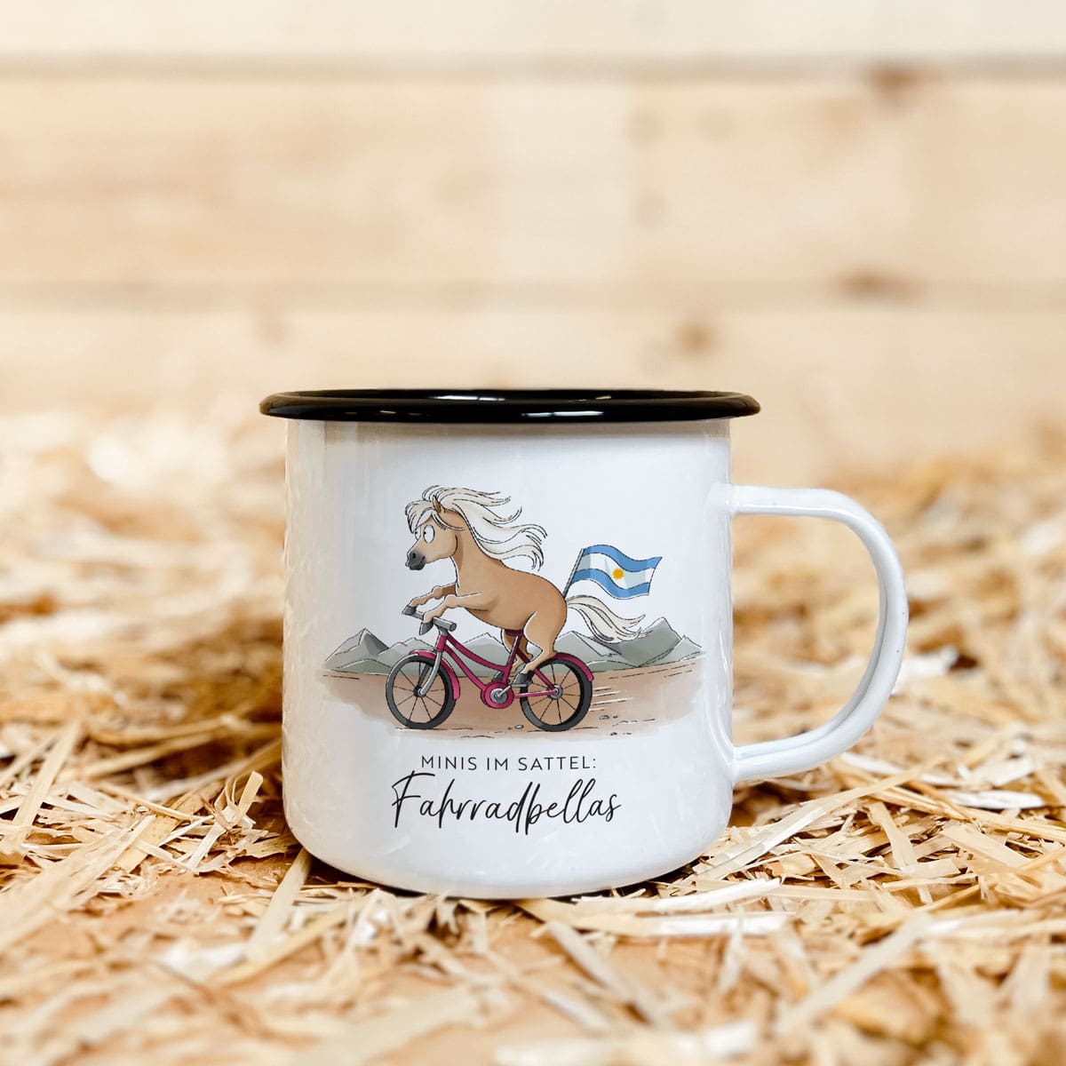 Emaille-Tasse "Fahrradbellas"