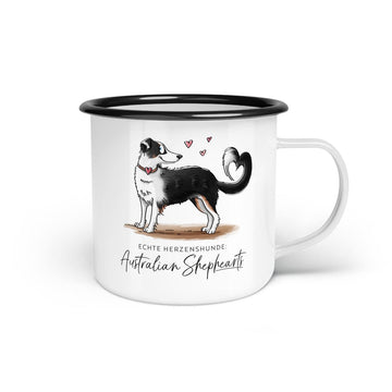 Emaille-Tasse "Australian Shephearts"