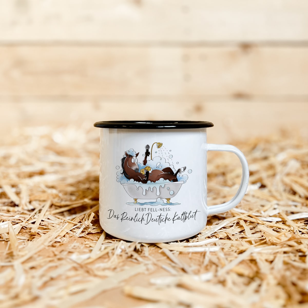 Emaille-Tasse "Reinlich Deutsches Kaltblut"