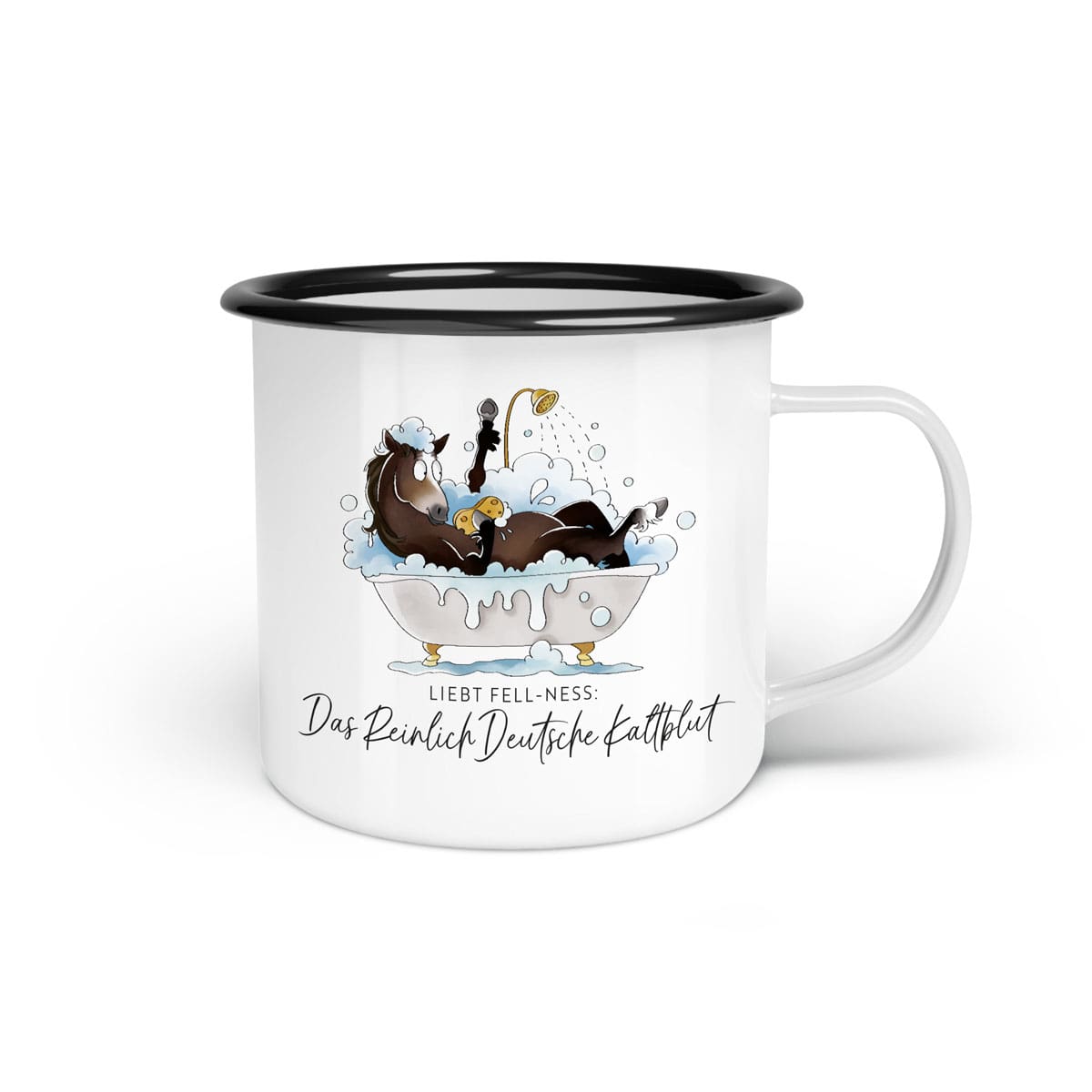 Emaille-Tasse "Reinlich Deutsches Kaltblut"