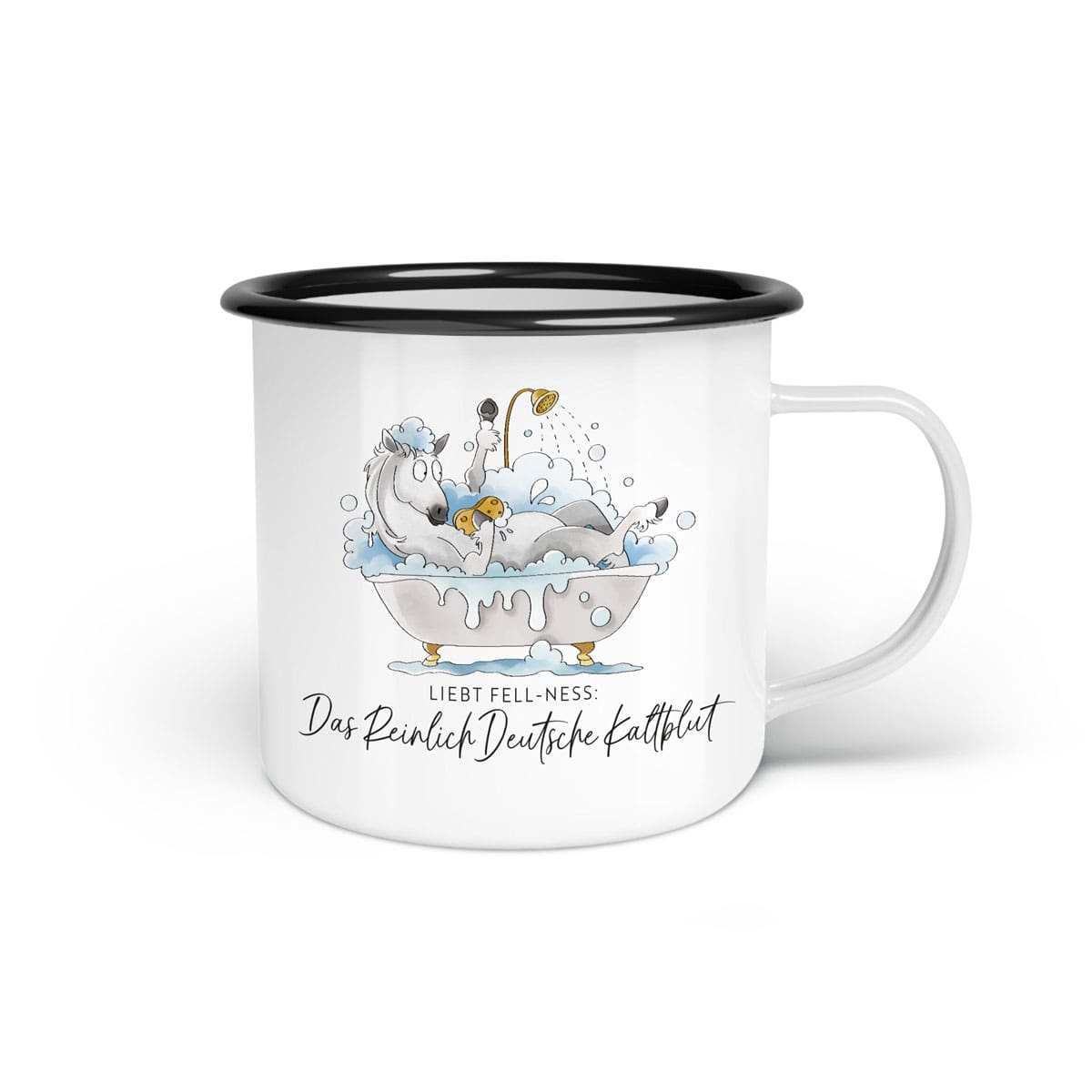 Emaille-Tasse "Reinlich Deutsches Kaltblut"