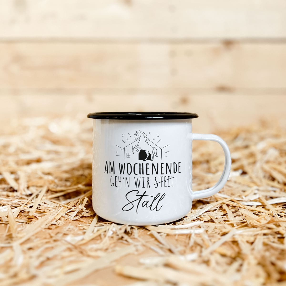 Emaille-Tasse "Stall gehen"