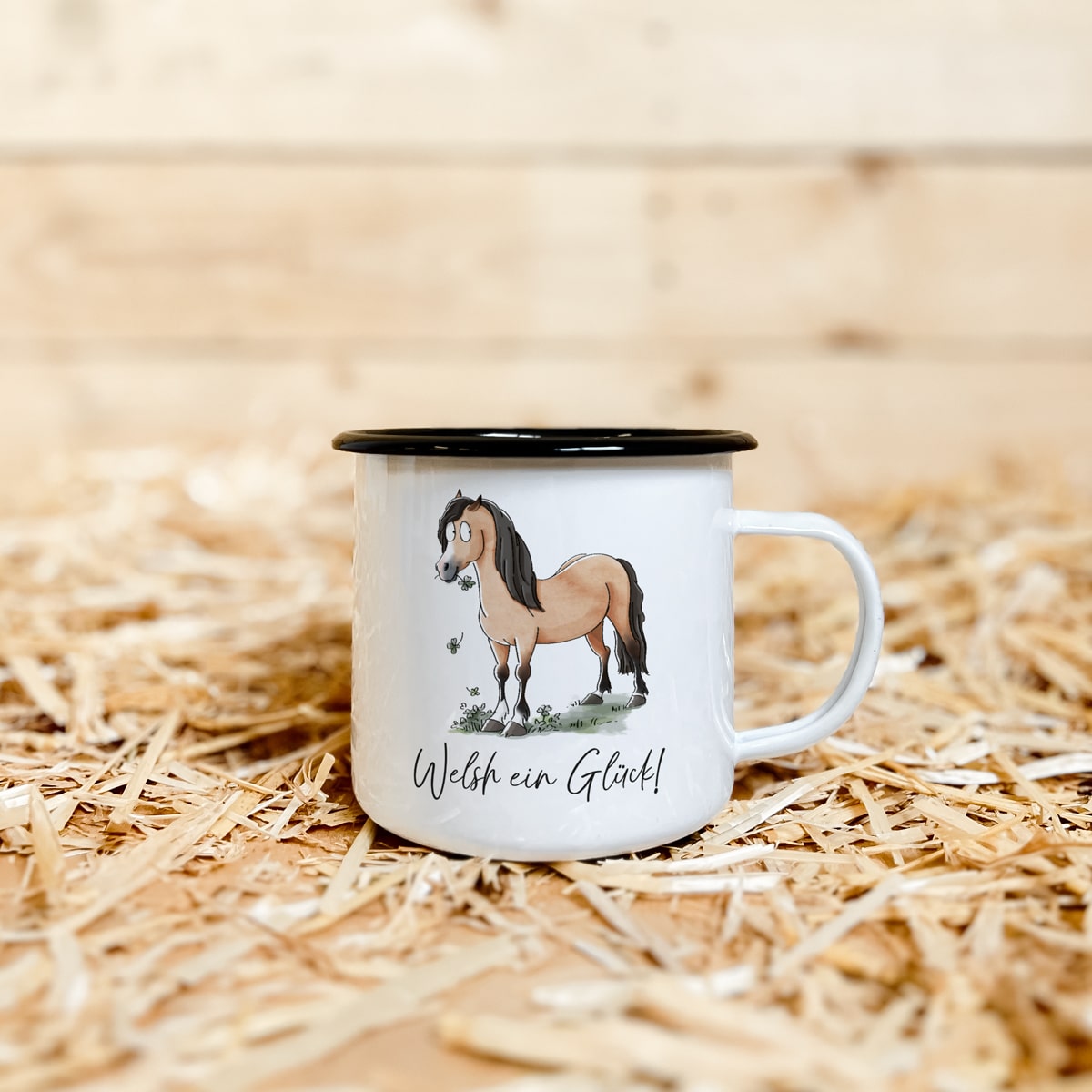 Emaille-Tasse "Welsh ein Glück!"