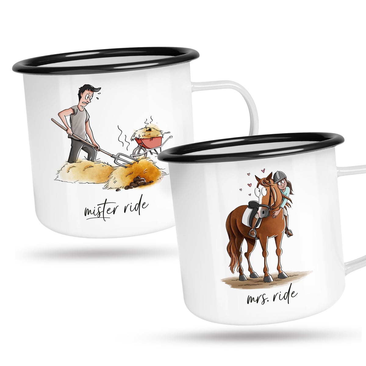 Emaille-Tassen Set "mrs. ride & mister ride"