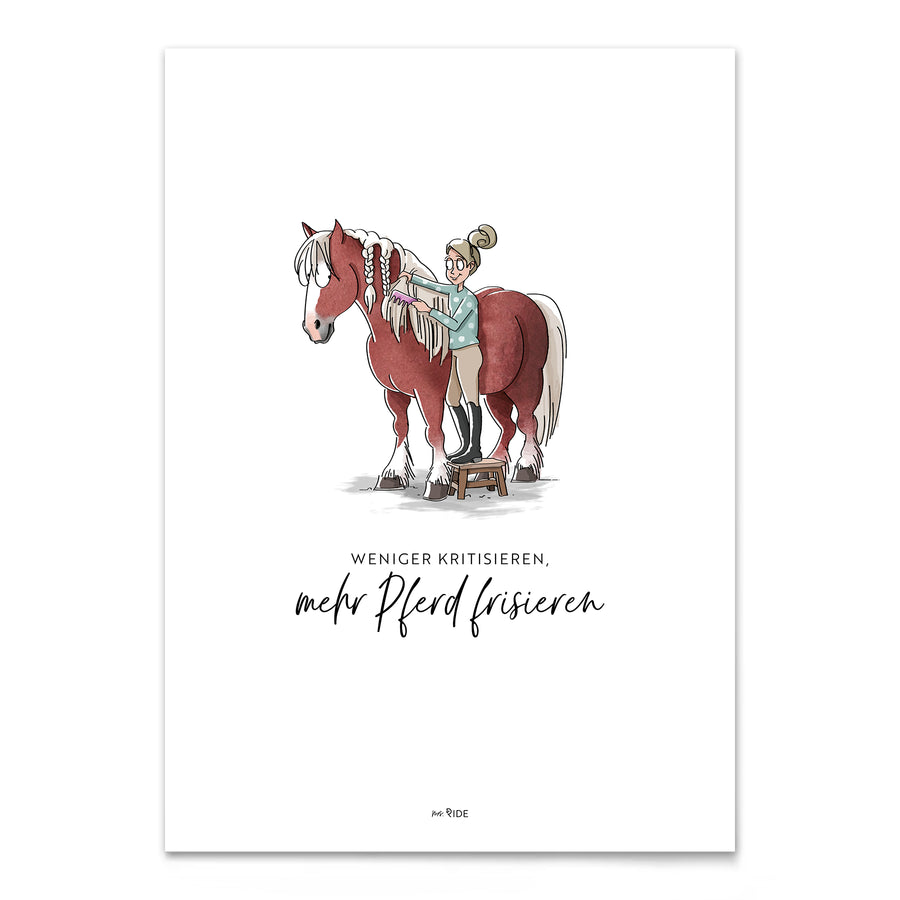 Poster "Weniger kritisieren, mehr Pferd frisieren"
