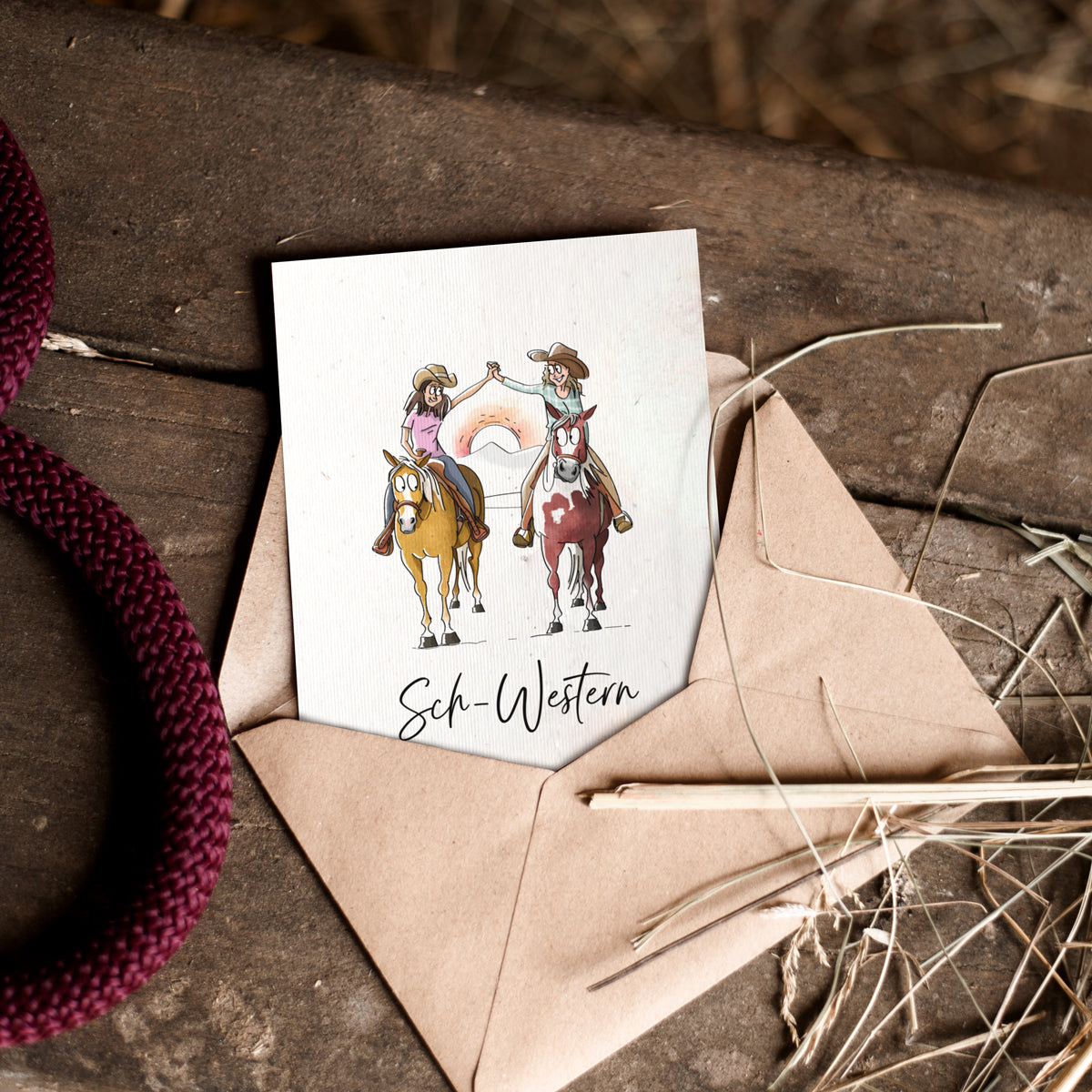 Strohpapier-Postkarte "Sch-Western"