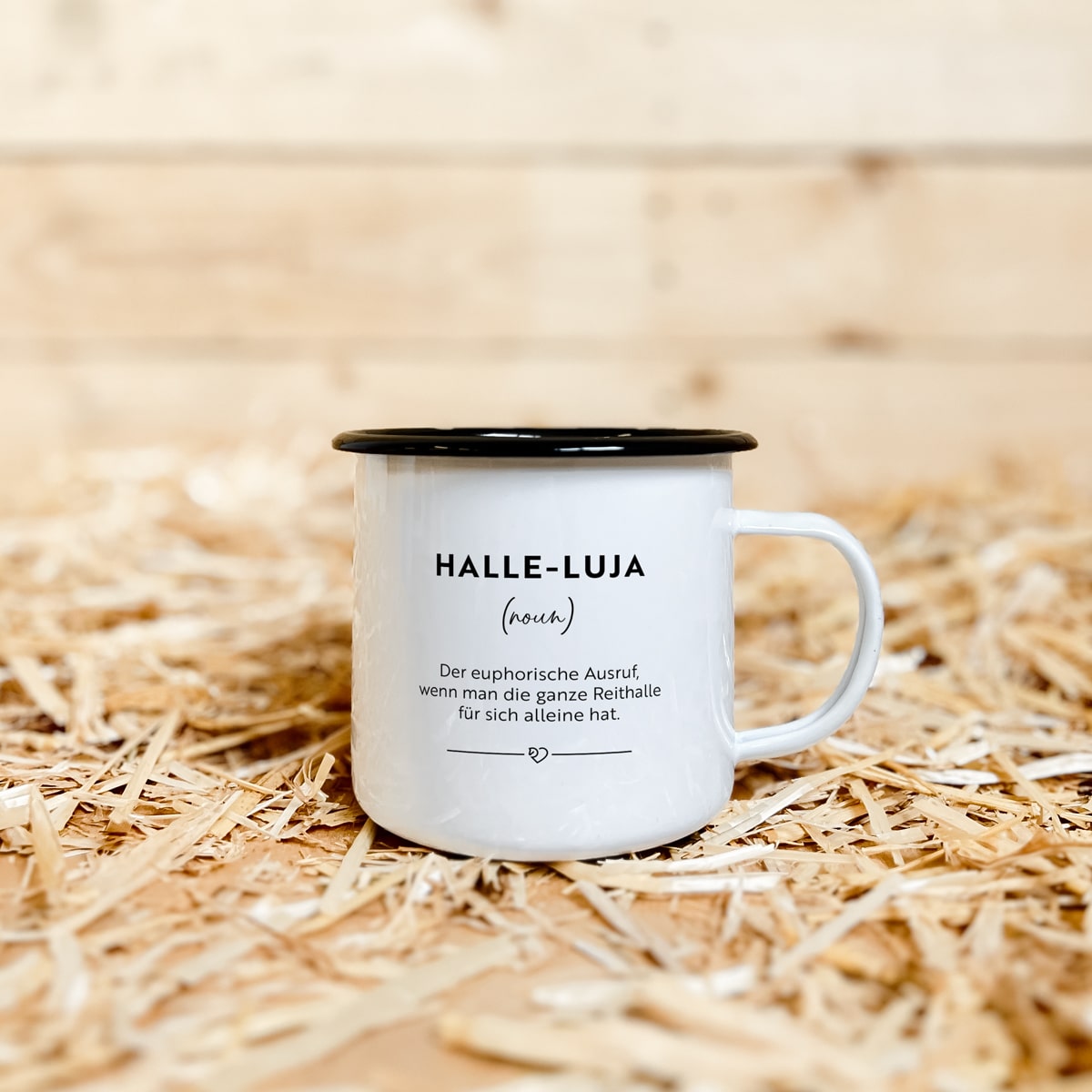Emaille-Tasse "Halle-luja"
