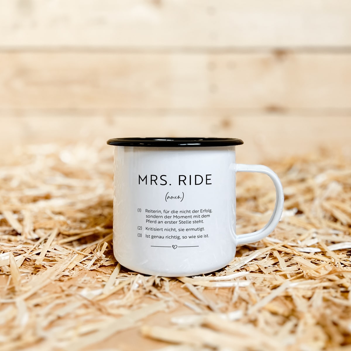 Emaille-Tasse "mrs. ride Definition"