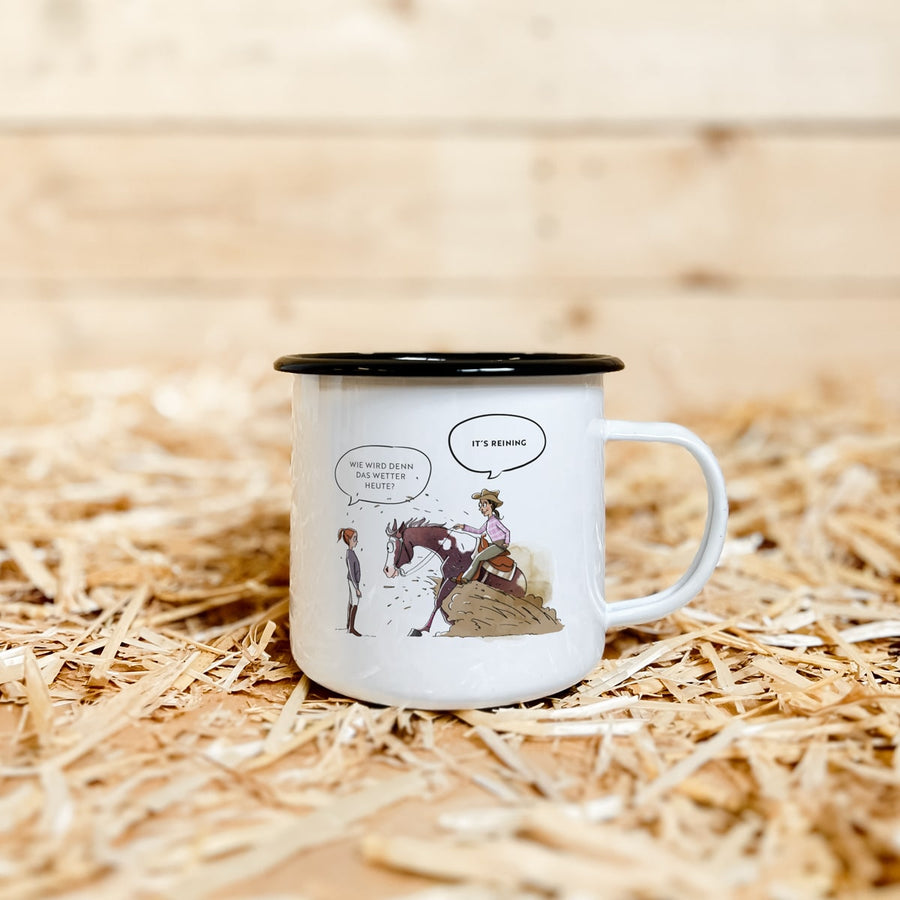Emaille-Tasse "It's reining"