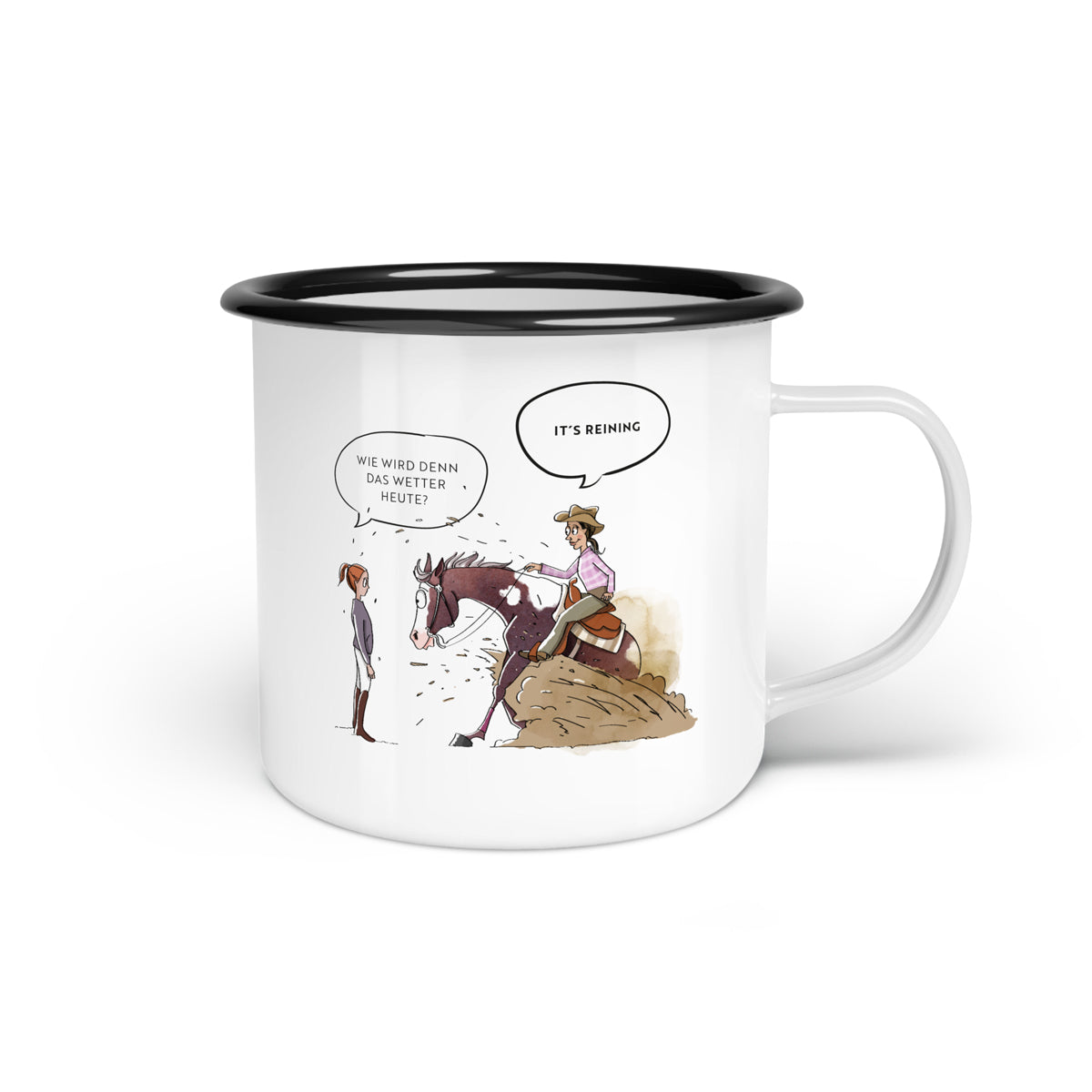 Emaille-Tasse "It's reining"