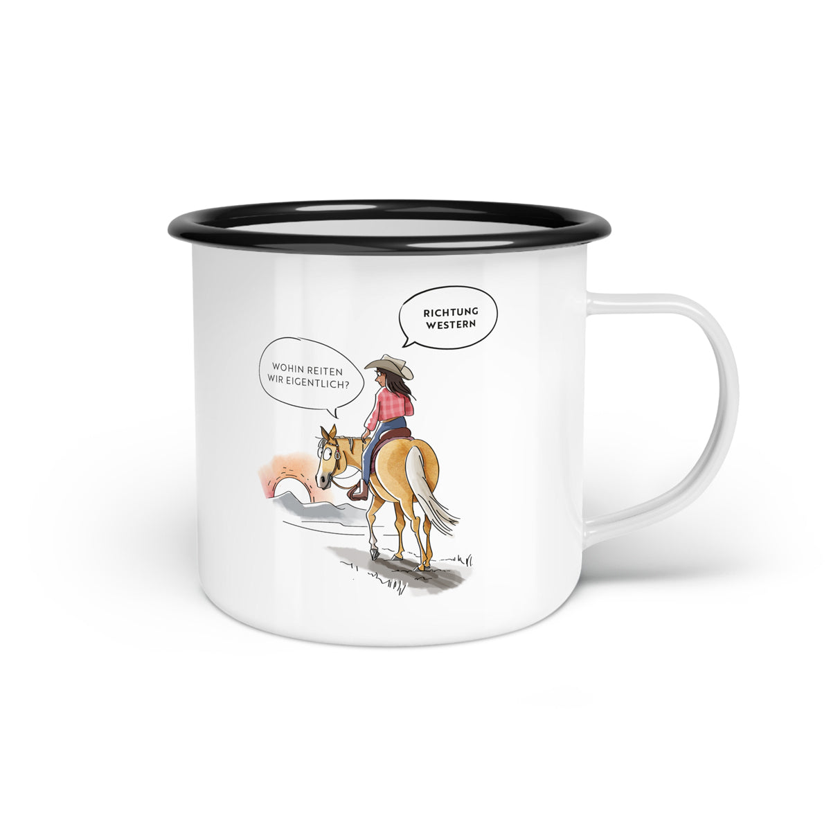 Emaille-Tasse "Richtung Western"