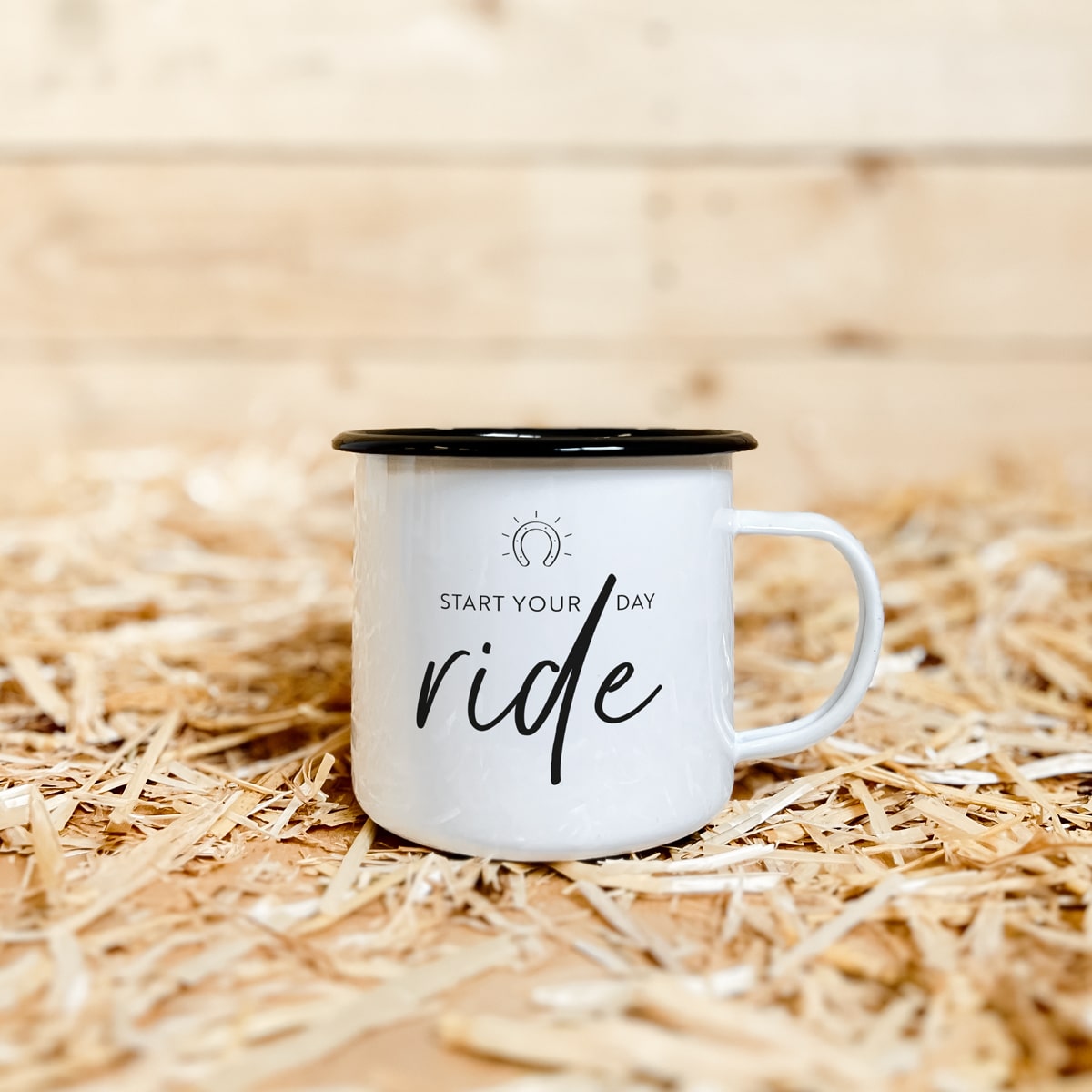 Emaille-Tasse "Start your day ride"